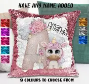 Unicorn Letter A Cushion Cover Sequin Throw Pillow - Personalised
