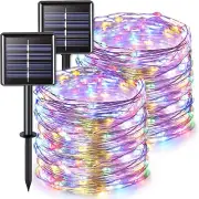 2pcs Solar Fairy String Lights 200 LED Multi-Color Copper Wire Party Xmas Decor