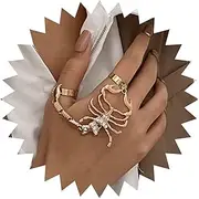 [Iaceble] Punk Crystal Scorpion Ring Gold Scorpion Finger Ring Cz Scorpion Knuckle Ring Halloween Scorpion Ring Scorpion Open Ring Adjustable Connected Ring Jewelry for Women