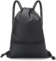 Drawstring Backpack With Zip Water Resistant Pocket - Gym String Bag, Sport Sack, Storage Bag