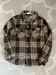 Eddie Bauer Boys Sherpa Lined Snap Front Plaid Shirt Jacket Size 6/7 New