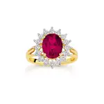 9ct Gold,, Created Ruby & Diamond Ring in Red