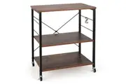Giantex 3-Tier Bakers Rack Kitchen Utility Serving Cart w/10 Removable Hooks & Lockable Casters Standing Microwave Shelf