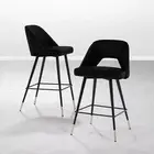 Set of 2 - Delta Barstool in Black Velvet and Powder-coated Legs with Gold Tip