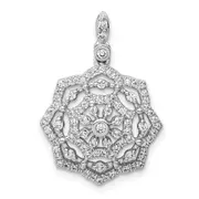 14k White Gold Floral Real Diamond Pendant