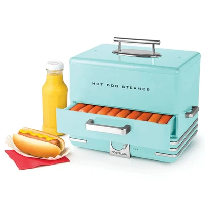 Nostalgia Retro Hot Dog Steamer Machine – 24 Hot Dogs & 12 Buns, Aqua