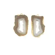 Natural Geode Slice Gemstone Brass DIY Jewelry Making Connector Pair