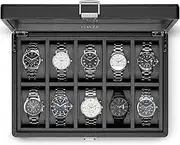 Vlando 10-Slots Watch Cases for Men, Watch Box with Large Glass Lid, Lockable, Business Textured Leather, 52mm Large Soft Pillow