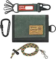 [RE ROUGH ENOUGH] Rough Enough Wallet for Teen Boys Men Kids Wallets with Tactical Keychain Lanyard Carabiner Army Green Canvas