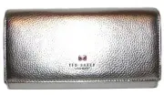 TED BAKER Micro Bow Silver Leather Flap Crossbody Wallet NWT