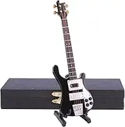 Wooden Miniature Electric Bass Guitar with Stand and Case Mini Musical Instrument Electric Bass Guitar Replica Collectible Figurines Model Home Decoration Birthday Gifts (6.31"x1.89"x0.28")