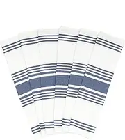 Blue White Kitchen Towels - 6 Pack, 100% Cotton, 30"x20", Absorbent, Durable, Lint-Free Indigo Blue Stripes Cotton Tea Towels with Hanging Loop - Washable and Quick-Dry Dish Cloths (6 Pack)