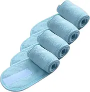 Haobase 4 Pcs Spa Facial Headband Head Wrap Terry Cloth Headband Adjustable Stretch Towel with Magic Tape for Bath, Makeup and Sport (Blue)