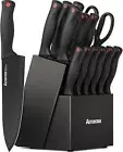 15 Piece Knife Set with Sharpener Block - German Stainless Steel Dishwasher Saf
