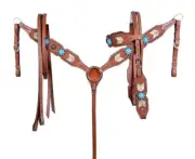 Western Leather Set of Headstall Breast Collar & Reins With Buckstitch/Tooling