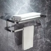 Gun Grey Wall Mounted Square Towel Rack Bathroom Hotel Rail Holder Storage Shelf