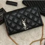 二手正品 20春夏SAINT LAURENT YSL BECKY WOC黑色菱格紋皮革革肩背包金鍊條包585031