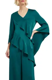 Misook Asymmetric Ruffle Satin Top in Spruce at Nordstrom, Size Small