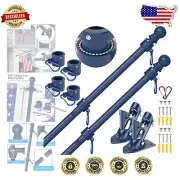 6 FT Stainless Steel Adjustable Flag Pole Kit with Tangle Free Rings & Bracket
