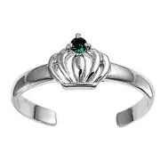 Crown Simulated Green .925 Sterling Silver Toe Ring