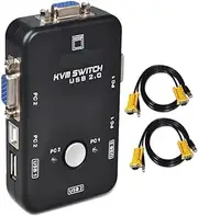 ZHHSUNY USB KVM Switch Box + VGA USB Cables for PC Monitor/Keyboard/Mouse Control (2 Port) (Including VGA USB Cables)