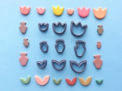 Tulip Vase Leaf Polymer Clay Cutter Set of 6 | Spring Flower Theme