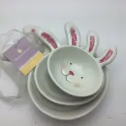 New Blossoms & Blooms Set Of 3 Nested Bowls Snack Dish Ceramic Bunnies Rabbits