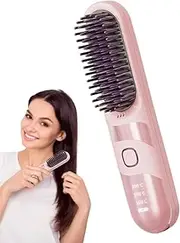 GkgWuxf Travel Hair Straightener, Wireless Curler Brush, 2-in-1 Cordless Ionic Hair Straightener Brush Anti-scalding for Travel, Salon, Home