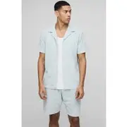 Mens Light Blue Regular Fit Jersey Towelling Revere Shirt & Runner Short Set