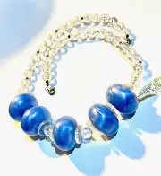Vtg MADE IN HONG KONG Necklace Large Blue Lucite Beads & Smaller Clear Beads 21"
