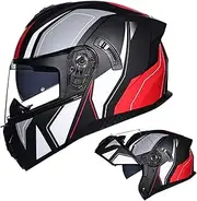 Flip Up Front Motorcycle Helmet,Full Face Motorcycle Modular Helmet with Double Sun Visor,DOT/ECE Approved Lightweight Motorbike Helmets for Adults Men Women