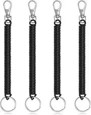 [Aeaocvo] 4 Pcs Retractable Spring Coil Keychain with Keyring Lobster Clasp Keychain, Theftproof Anti-Lost Stretch Cord Safety Key Ring for Wallet Chain Keys Cellphone, Black