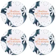 4x Splosh Christmas Ceramic/Cork Coaster Drink Mat/Pad Round 10.5cm Green