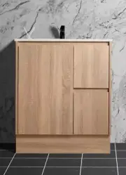 Pre-assembled 750mm Freestanding Oak Vanity Bathroom Ceramic basin/Stone Top