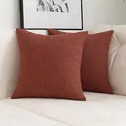 Jeneoo Rust Decorative Square Thick Throw Pillow Covers Fine Textured Boucle Terracotta Couch Cushion Cases for Livingroom Sofa Decor, Set of 2, 20 x 20 Inch