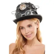 Steampunk Top Hat Time Traveler Costume Masquerade Accessory w/ Goggles [Silver]