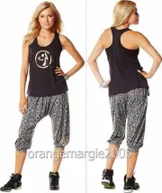 ZUMBA 2Pc.Set! Aztez HAREM Hip Hop DANCE Capri Pant + Bling Gold Logo Bubble Top