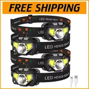 1200 Lumen LED Rechargeable Headlamp - 4-Pack Ultra-Light with Motion Sensor