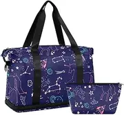Space Doodle Saturn Planet Large Tote Bags for Women Travel Expandable Baseball Duffle Bag, Small Carry on Bag, Stars Unicorn Constellation Space