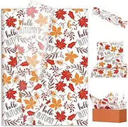 JarThenaAMCS 100 Sheets Fall Tissue Paper Orange Leaves Art Tissue Hello Autumn Wrapping Paper for Thanksgiving DIY Crafts Gift Packing, 14 x 20 Inch