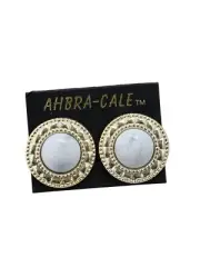Vintage NOC AHBRA-CALE tm Gold Tone & White Lucite Clip Earrings