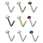 20G 18G Nose Rings Stud L Shape Surgical Steel 6mm Screw Piercing 3mm Set CZ Gem