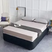 New Bed Skirt Valance Corrugated Seersucker Pattern (Double, Charcoal)