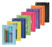Zippered Binder Fabric Pencil Pouch 3 Rings with Clear Window for School Clas...
