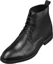 [CALTO] Men's Invisible Height Increasing Elevator Shoes - Leather Lace-up Cap-Toe Dress Boots - 2.8 Inches Taller