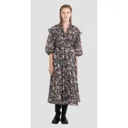 Replay Womens All Over Printed Long Dress Cotton Black