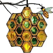 Honey Bee Sun Catcher, Acrylic Bee Garden Decor, Honeycomb Pendant, Decorative Nature-Inspired Sun Catcher for Window Kitchen Garden Kids Room