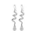 14K White Gold Plated White Spiral Shape Crystal Drop Dangle Hook Earrings