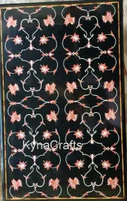 Black Marble Lawn Table Top Carnelian Stone Inlay Work Dining Table Top for Home