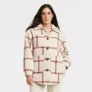 Universal Thread Womens Oversized Windowpane Plaid Shacket Jacket Beige/Brown L